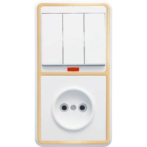 Блок БКВР-212 Бэлла (3-кл. выкл. с инд. + розетка) зол. Кунцево 5842